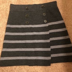 Loft Black/Gray Striped A Line Skirt (Petite XS)